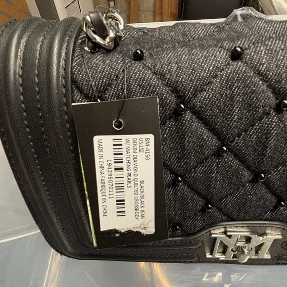 BADGLEY MISCHKA - Quilted & Beaded Denim Shoulder Bag - Picture 3 of 8